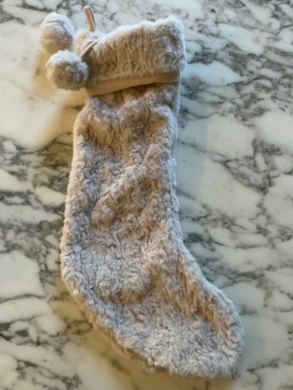 NWT NORDSTROM Make Merry Beige Gray Faux Fur Pom Pom X-Lg Christmas Stocking